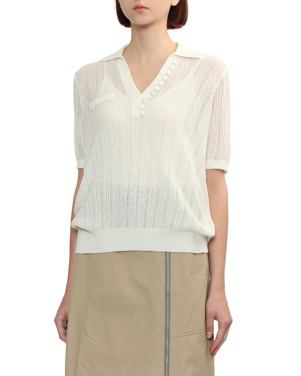 Layered knit polo top