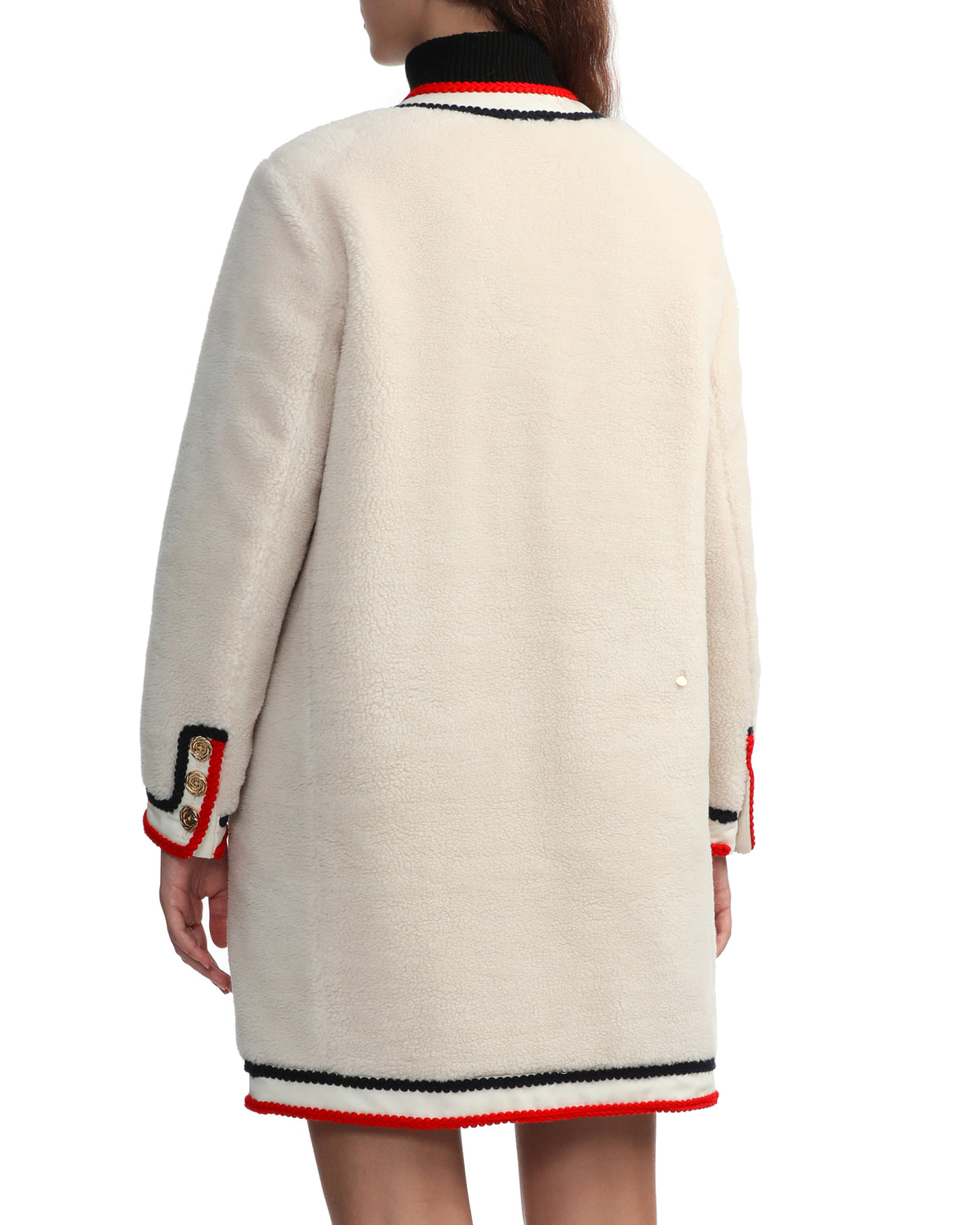 Collarless fleece coat