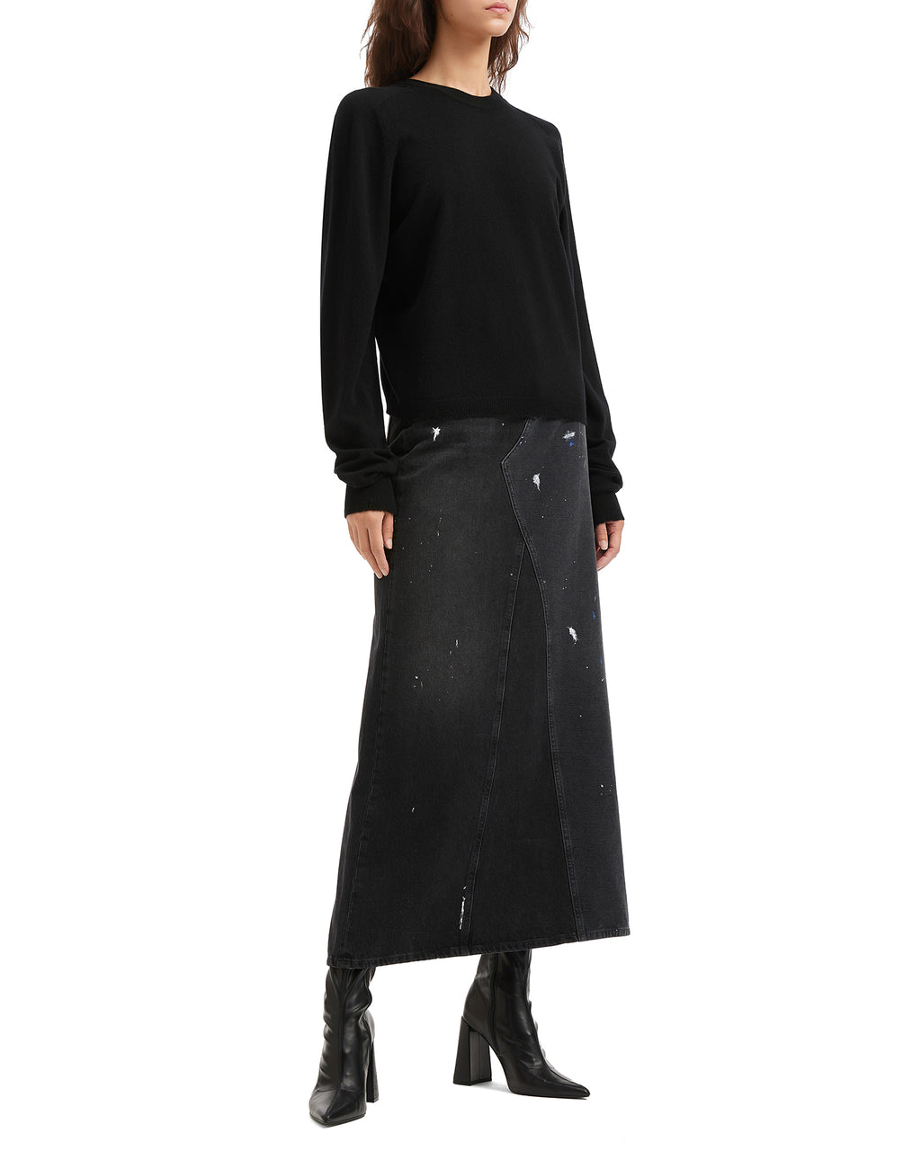 Painted denim skirt