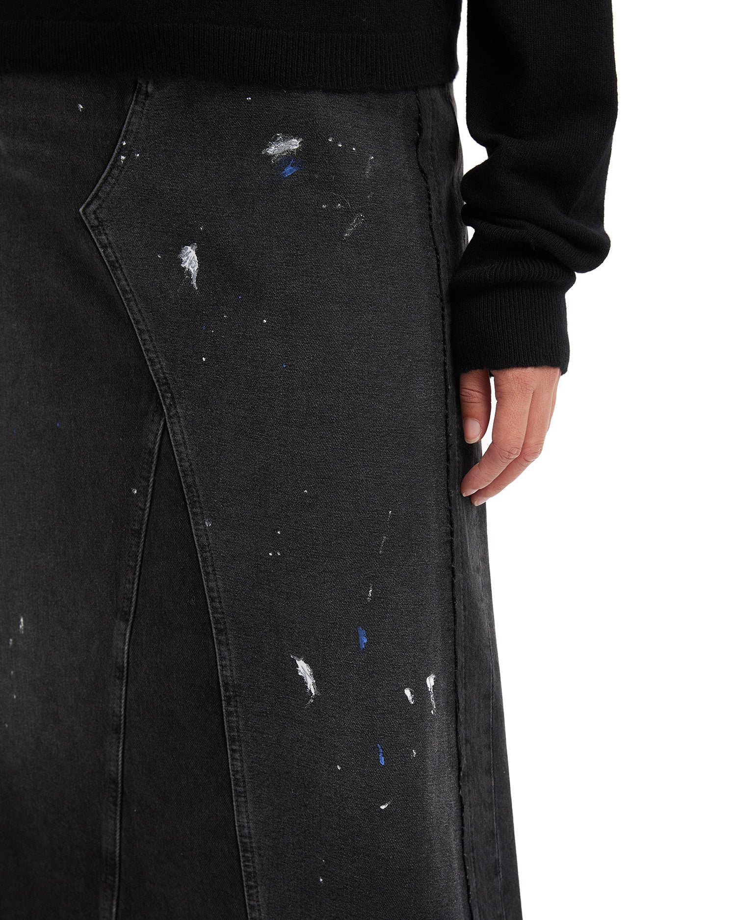 Painted denim skirt