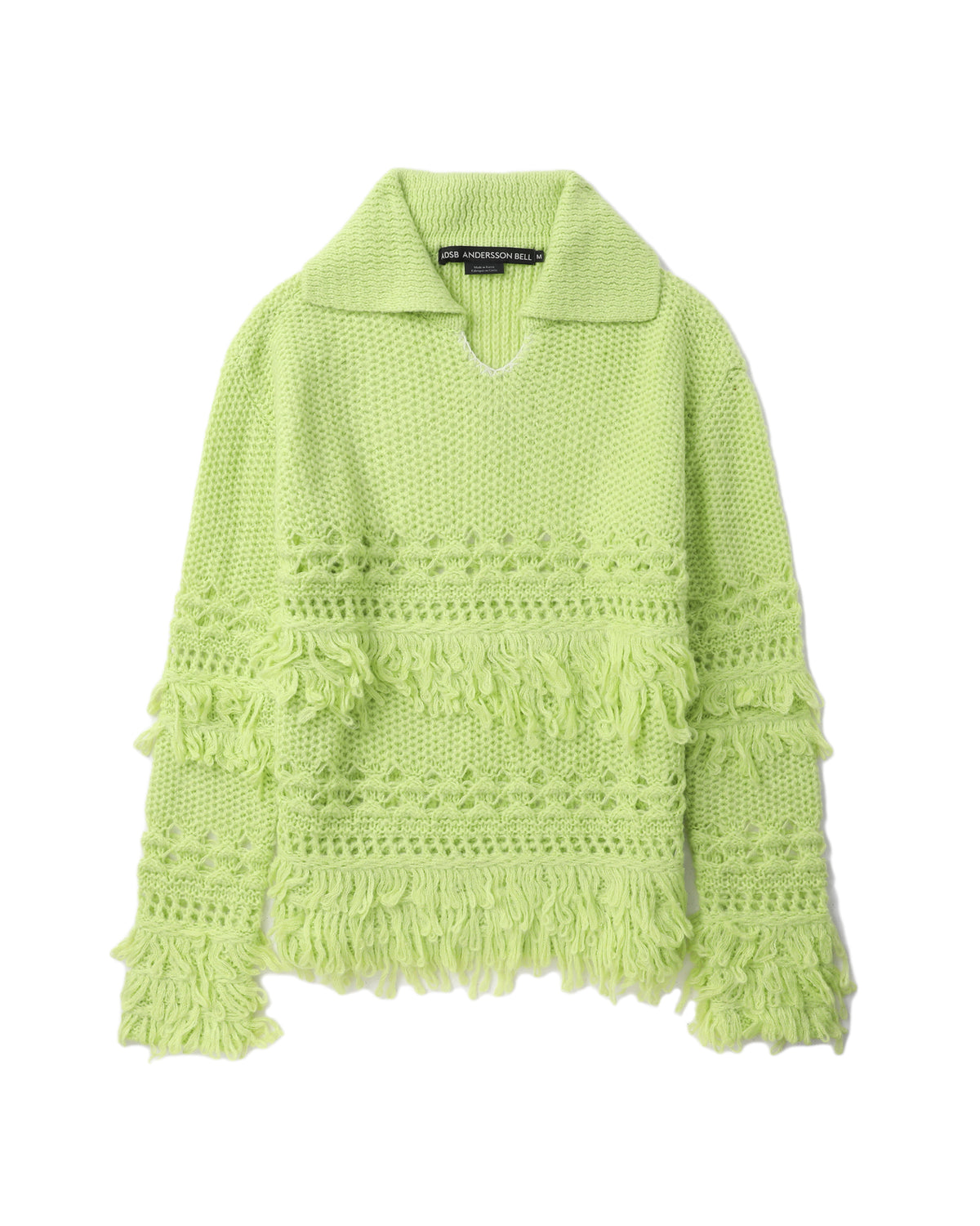 Fringed polo knit sweater