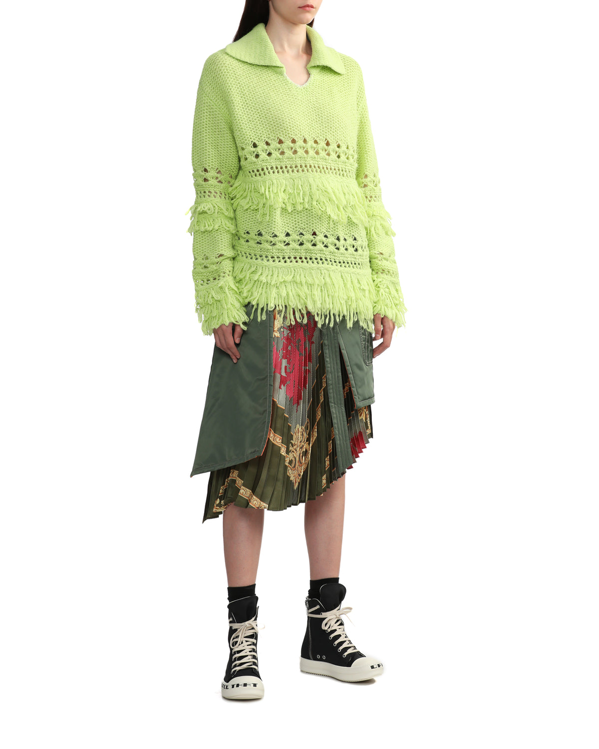 Fringed polo knit sweater