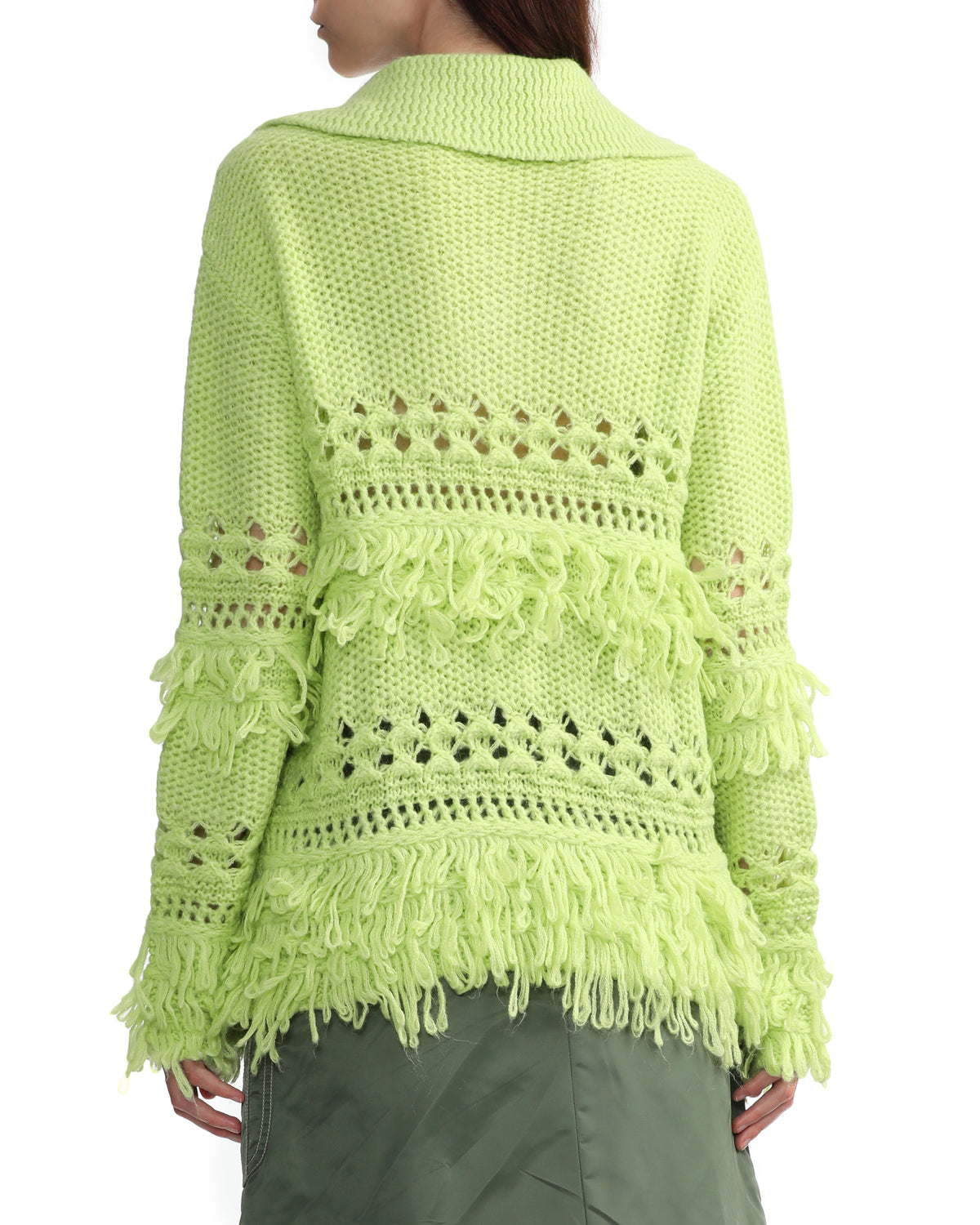 Fringed polo knit sweater