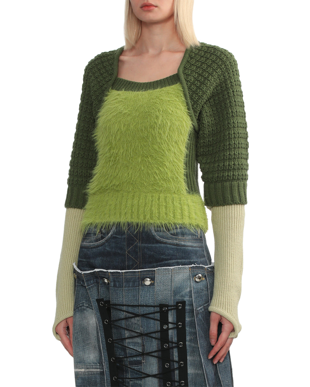 Layered square neck knit top