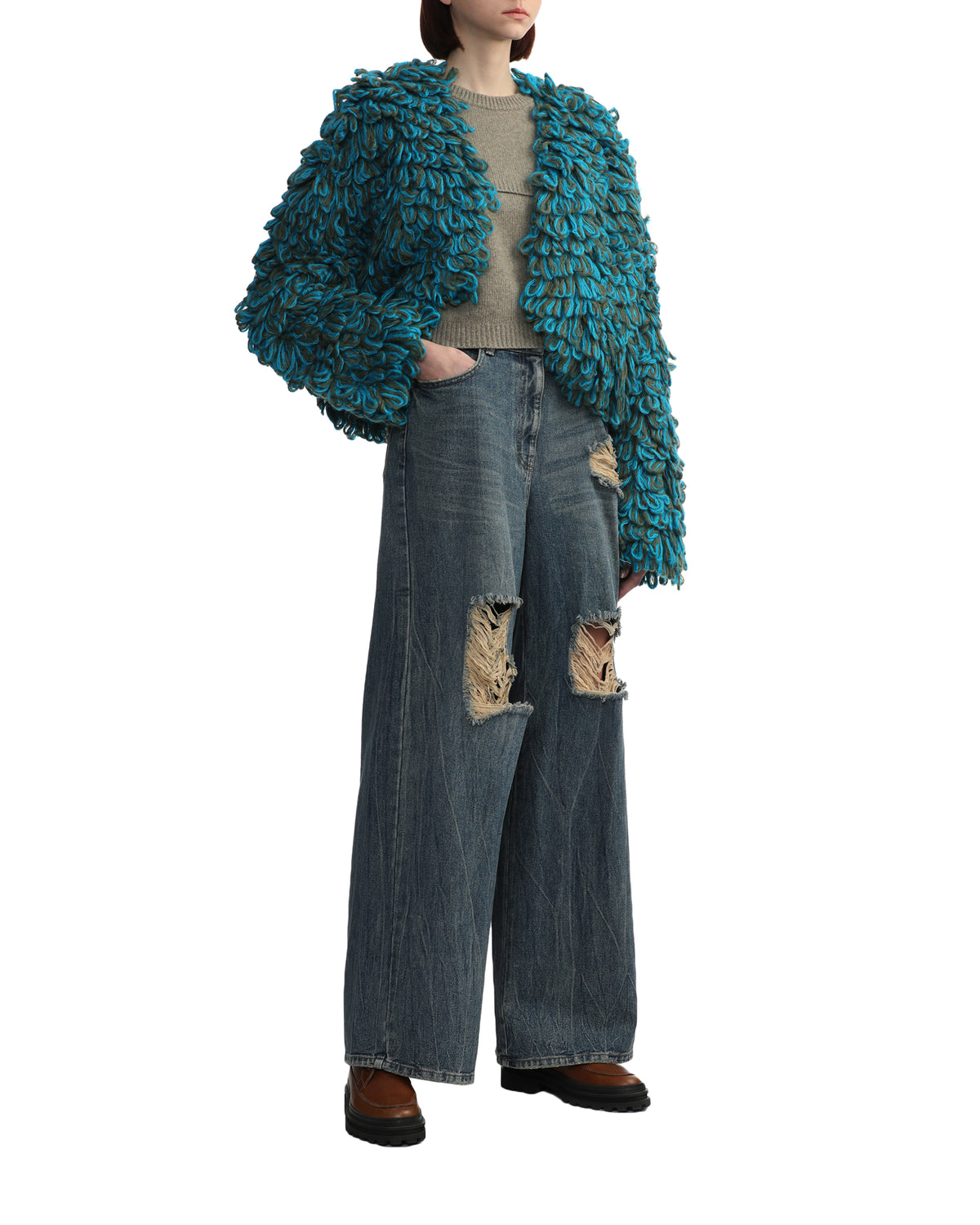 Cropped marled-knit cardigan