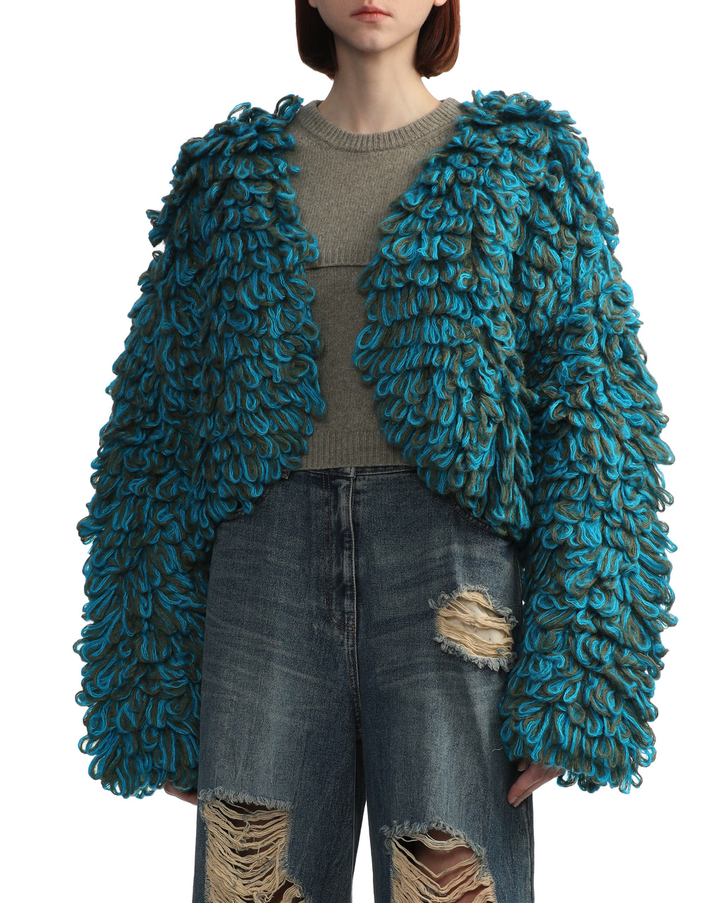 Cropped marled-knit cardigan
