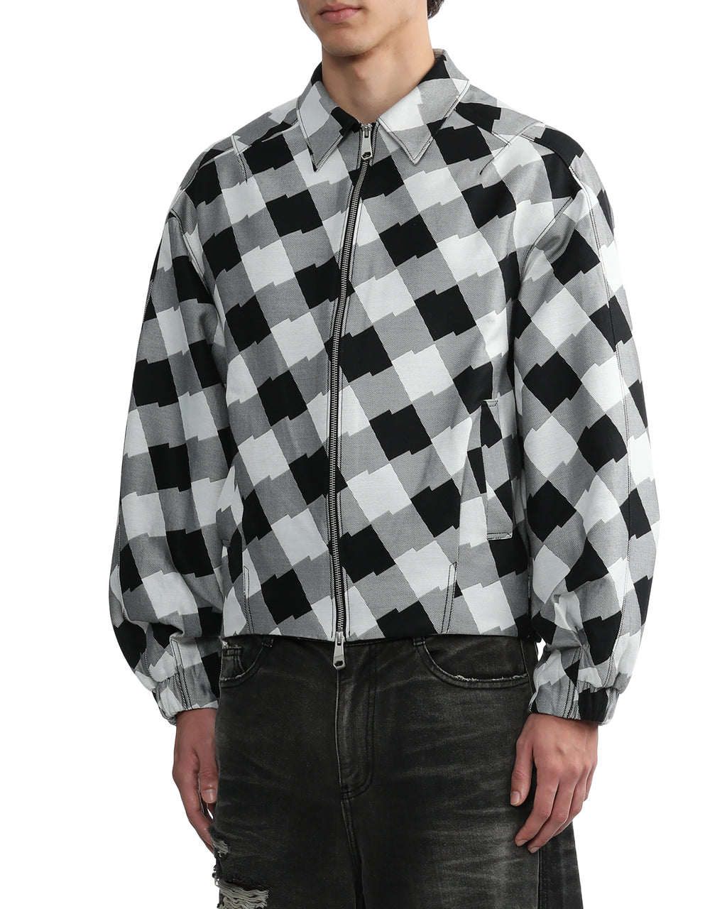 Check zip-up jacket