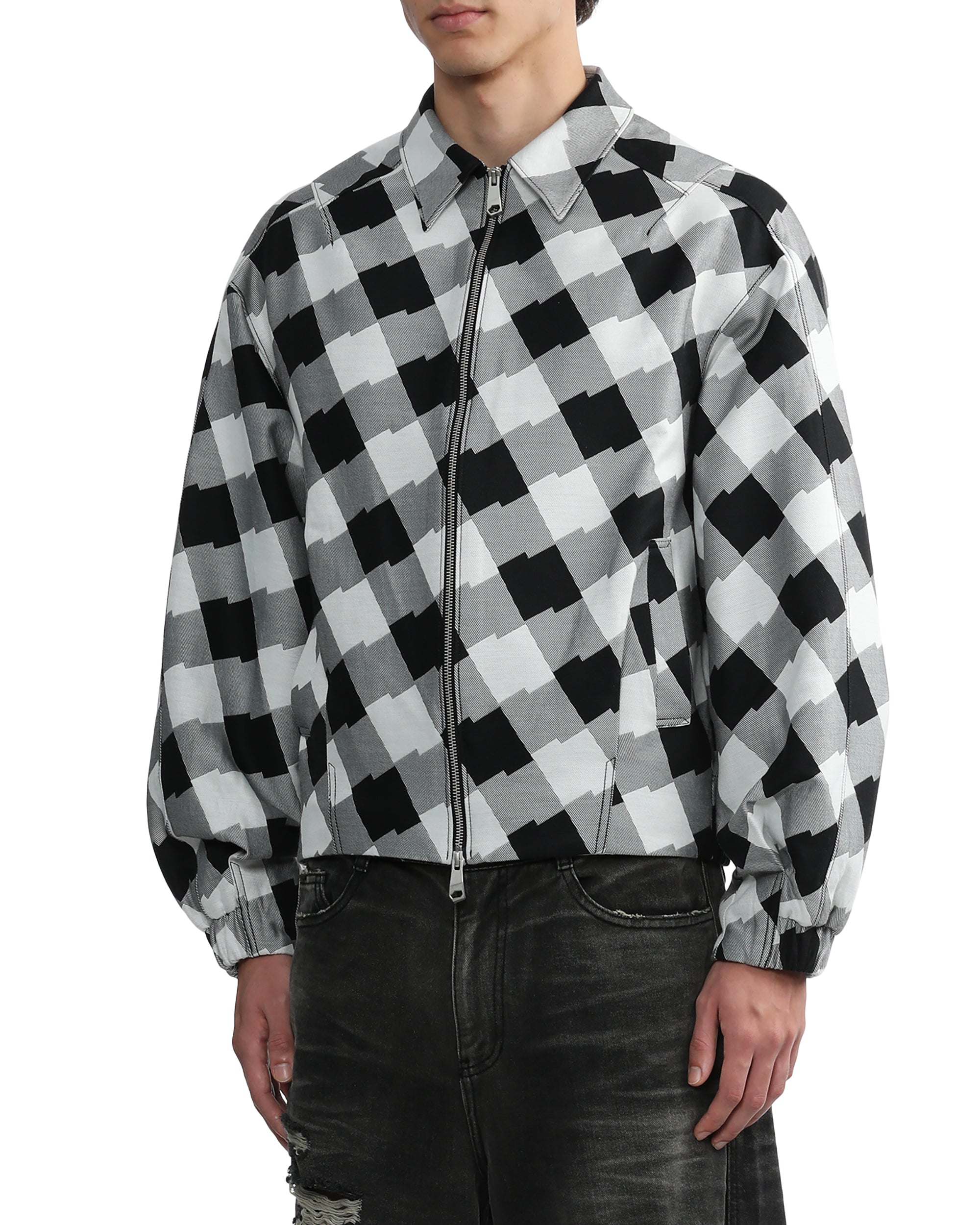 Check zip-up jacket