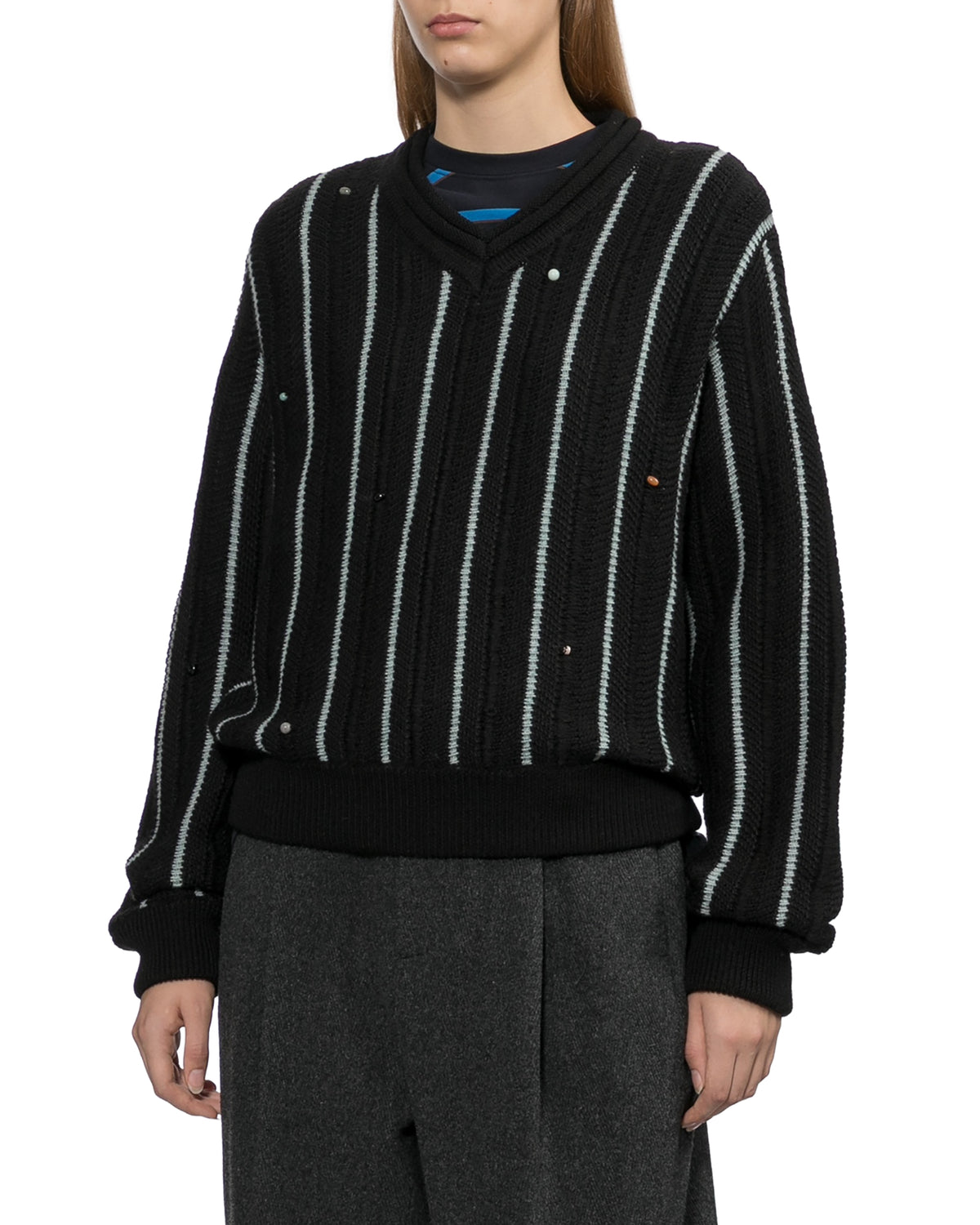 V-neck striped sweater