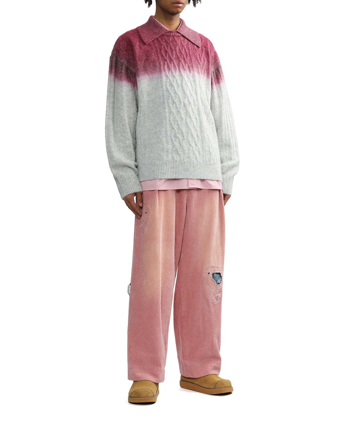Collared gradient cable-knit sweater