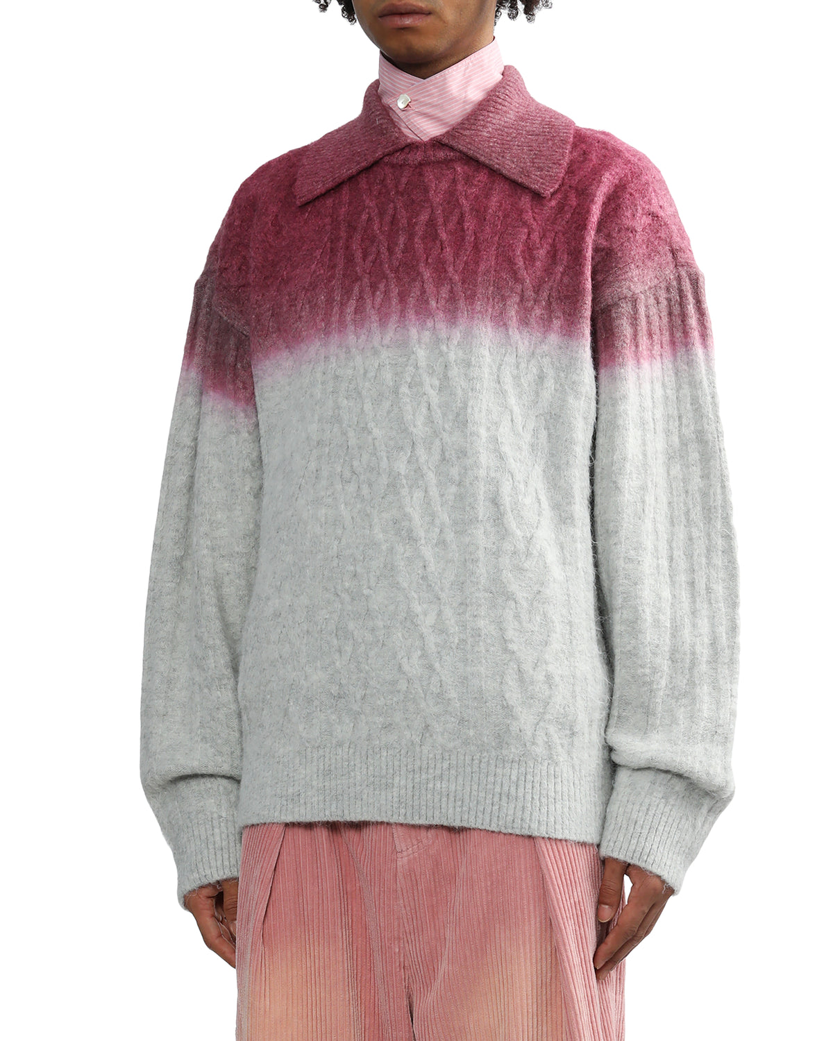 Collared gradient cable-knit sweater