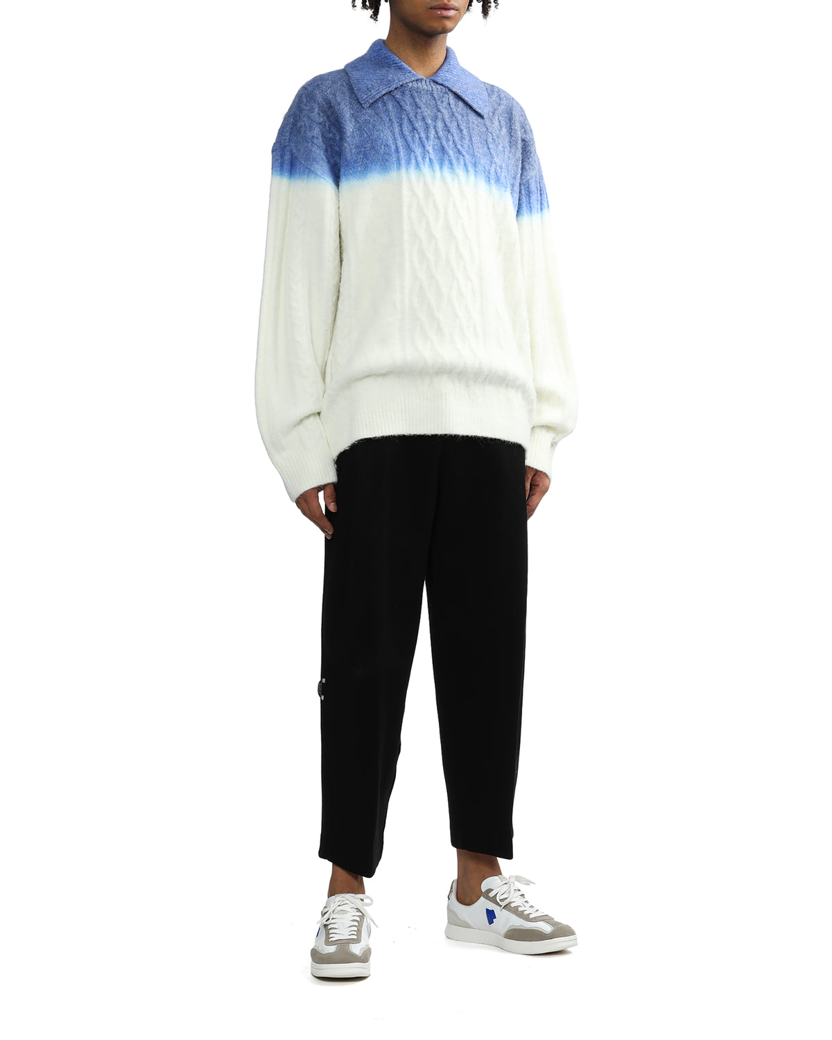 Collared gradient cable-knit sweater