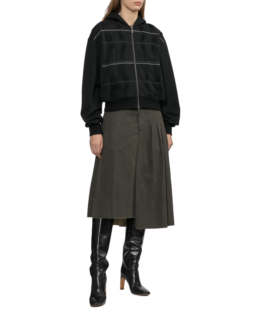 Pleated zip hoodie