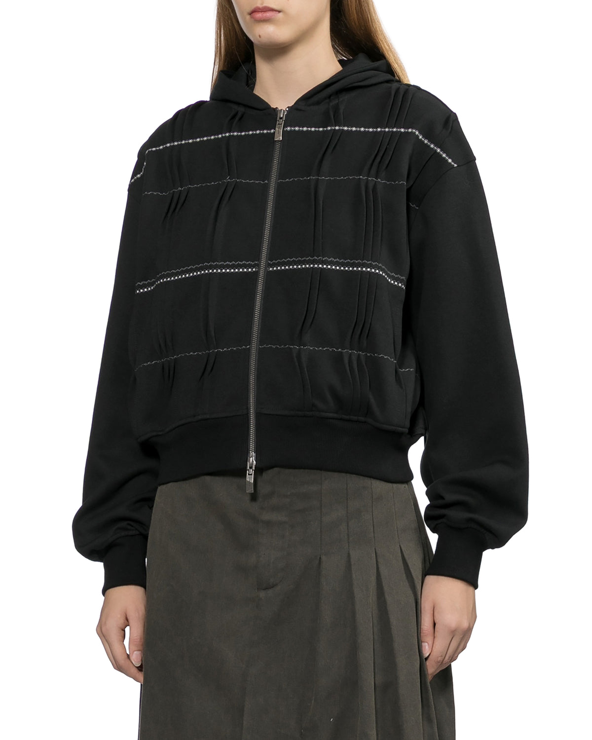 Pleated zip hoodie