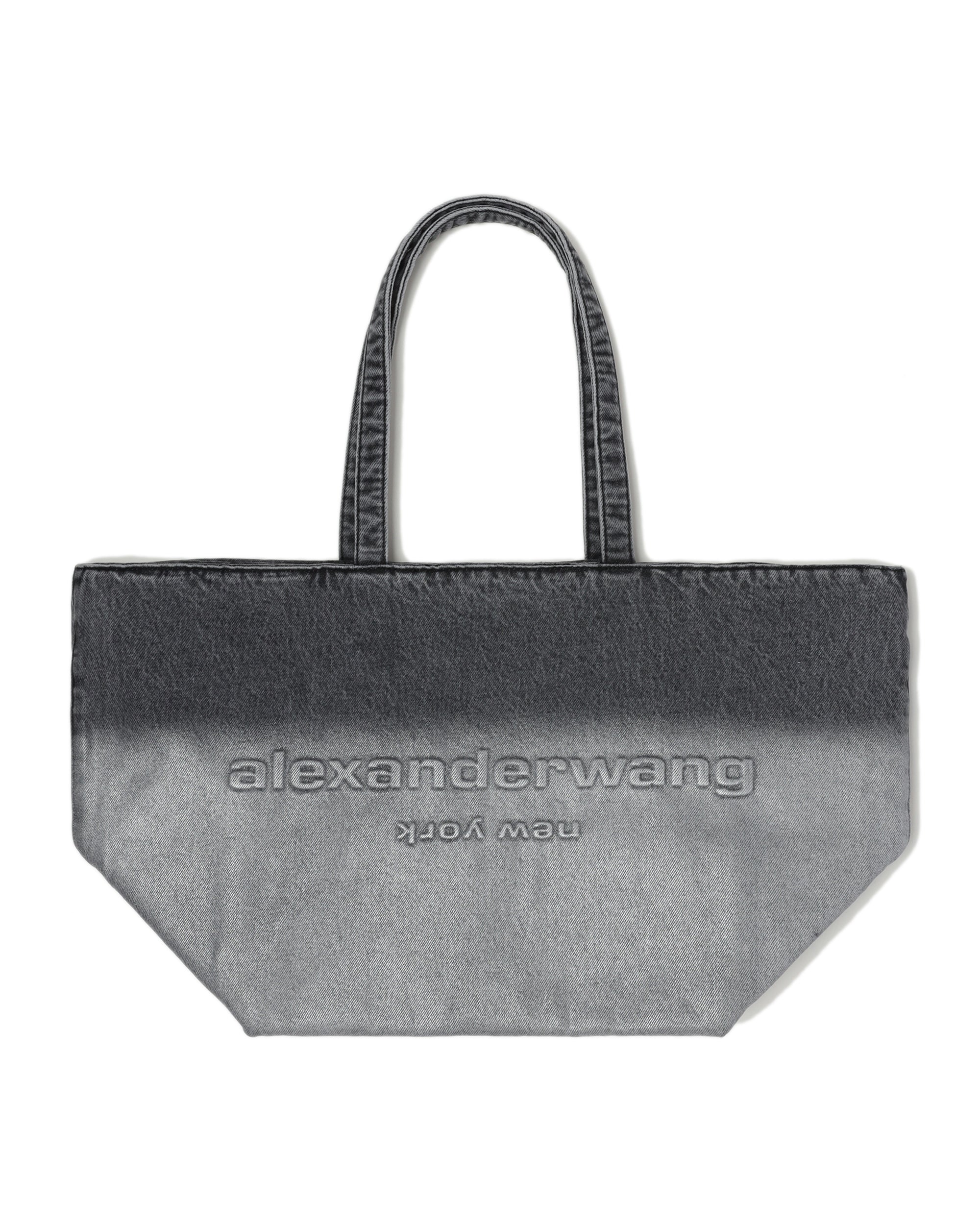 Coated denim punch tote bag