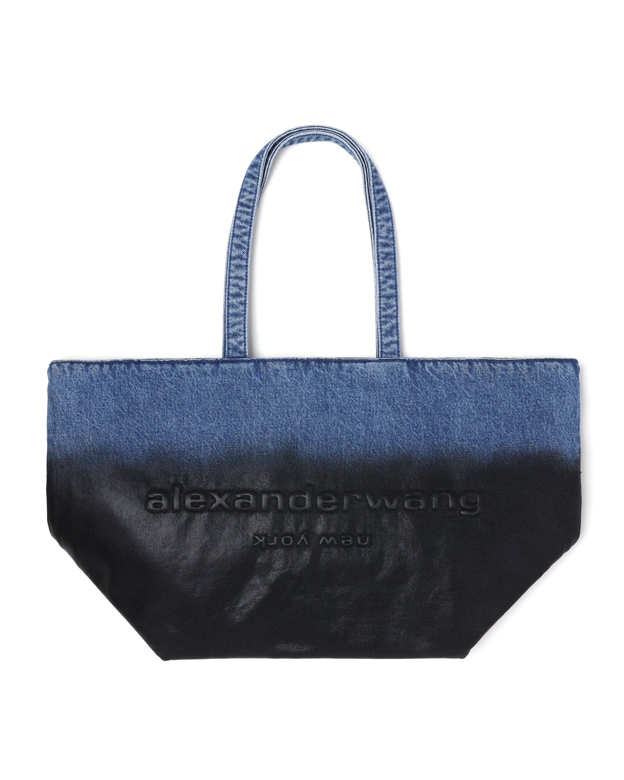 Coated denim punch tote bag