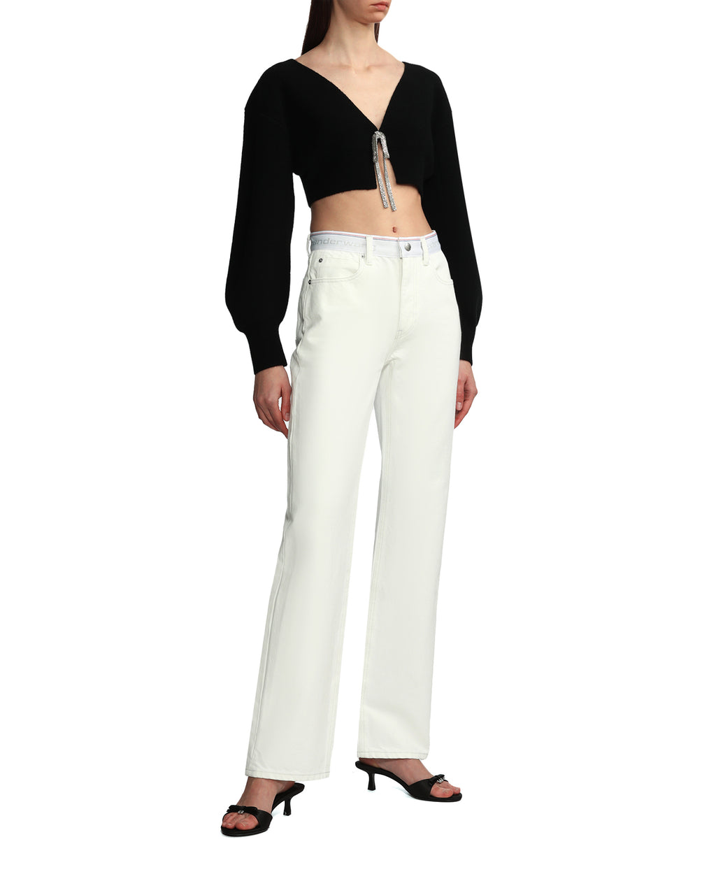 V-neck cropped boiled wool cardigan