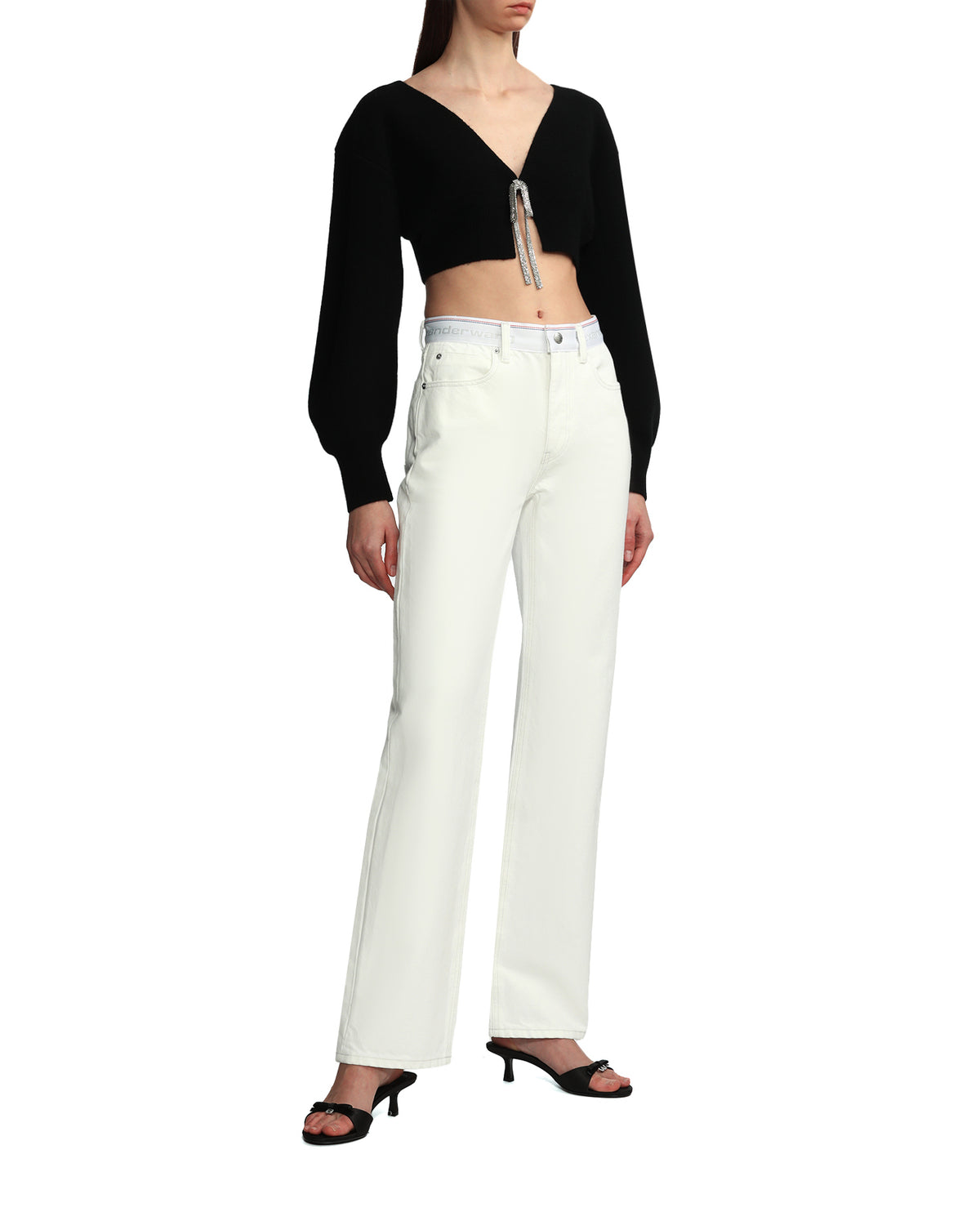 V-neck cropped boiled wool cardigan