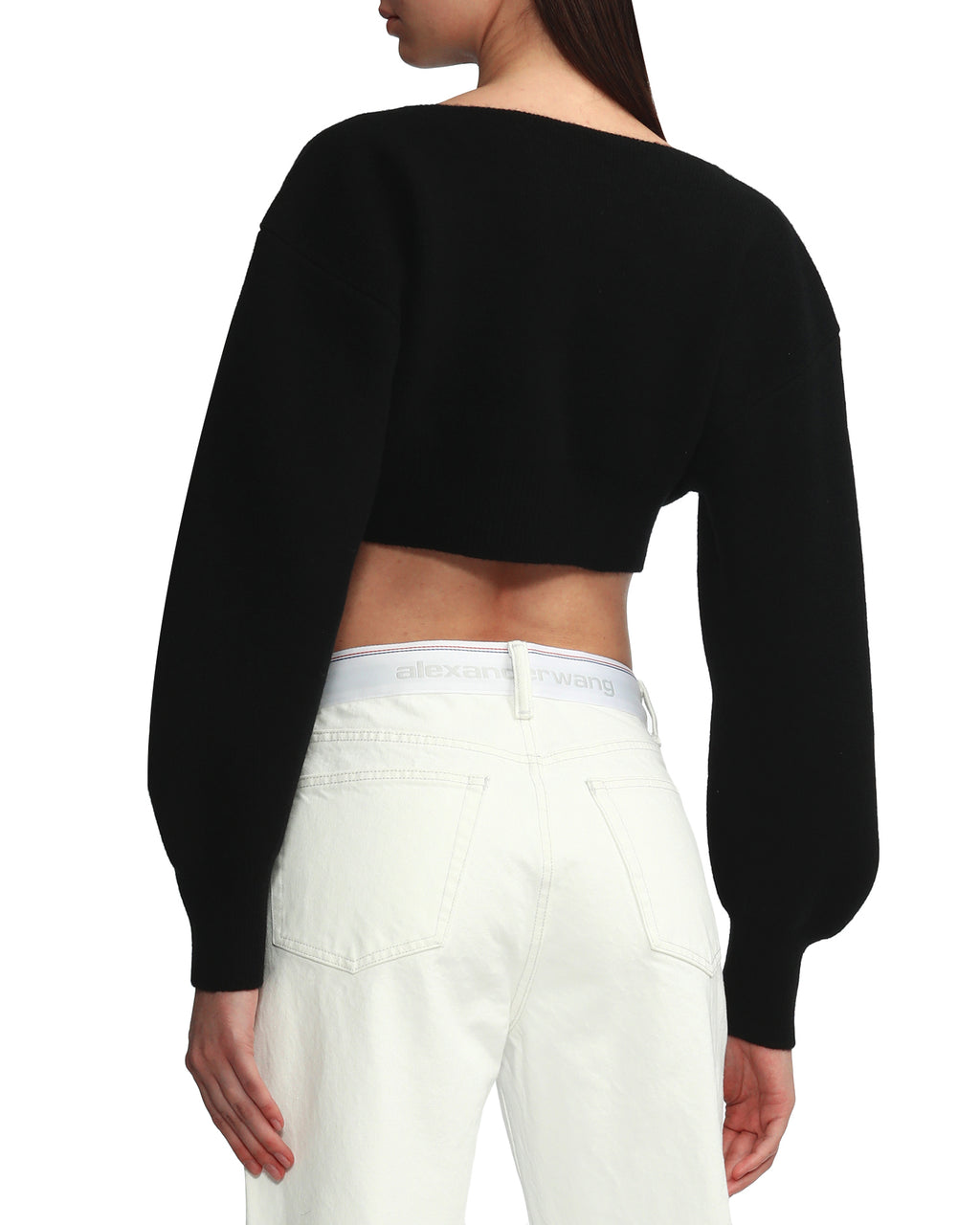V-neck cropped boiled wool cardigan