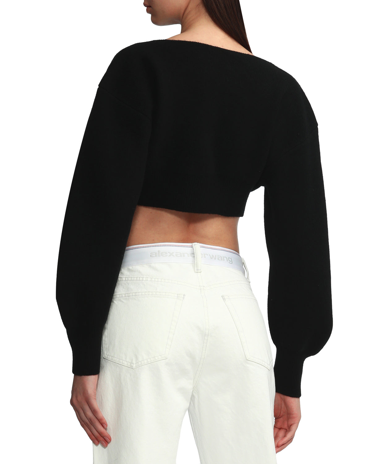 V-neck cropped boiled wool cardigan