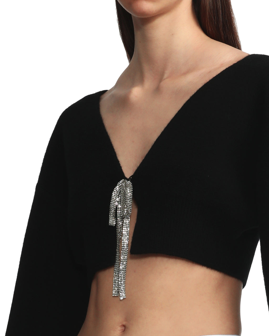 V-neck cropped boiled wool cardigan
