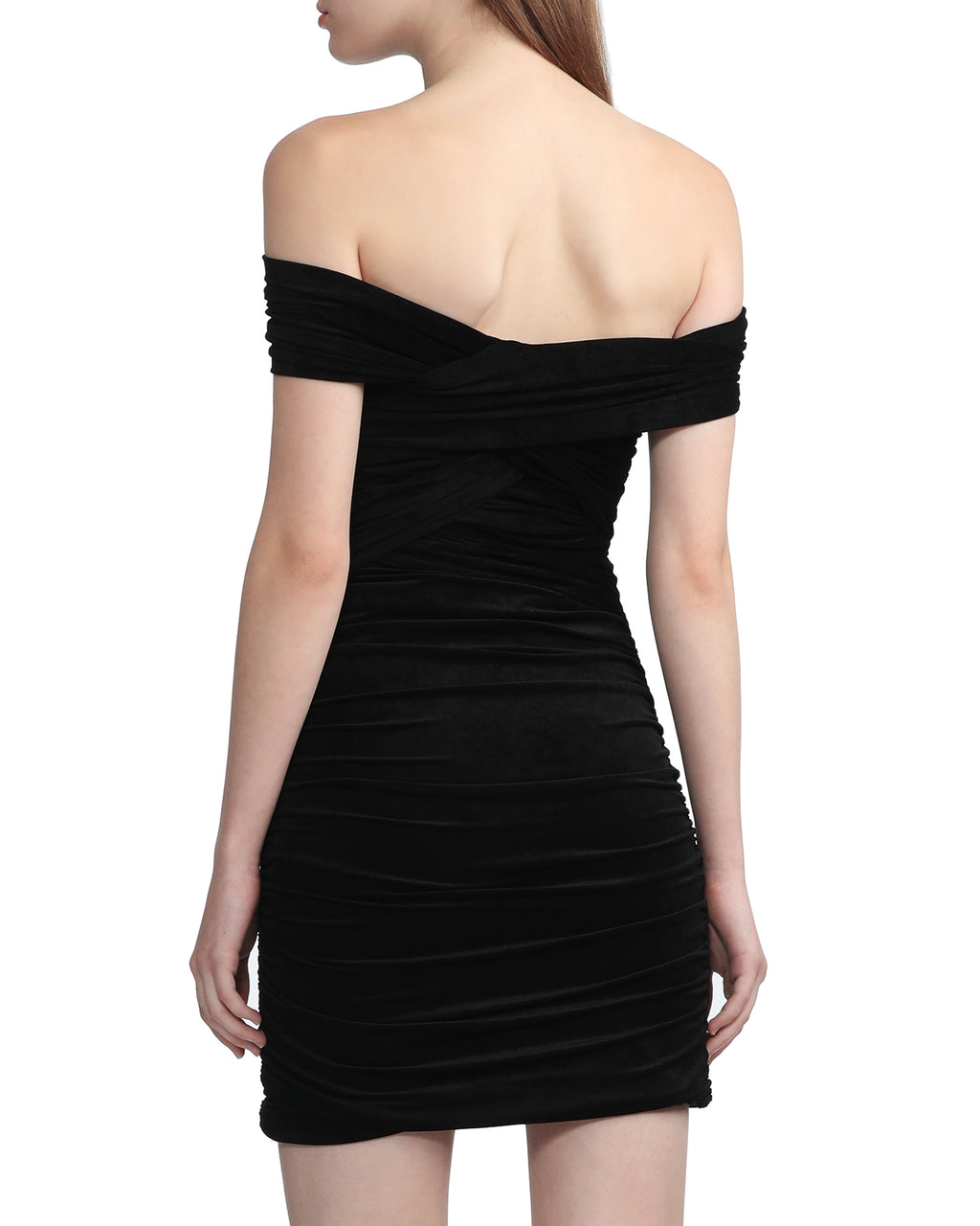 Off-shoulder mini faux suede dress