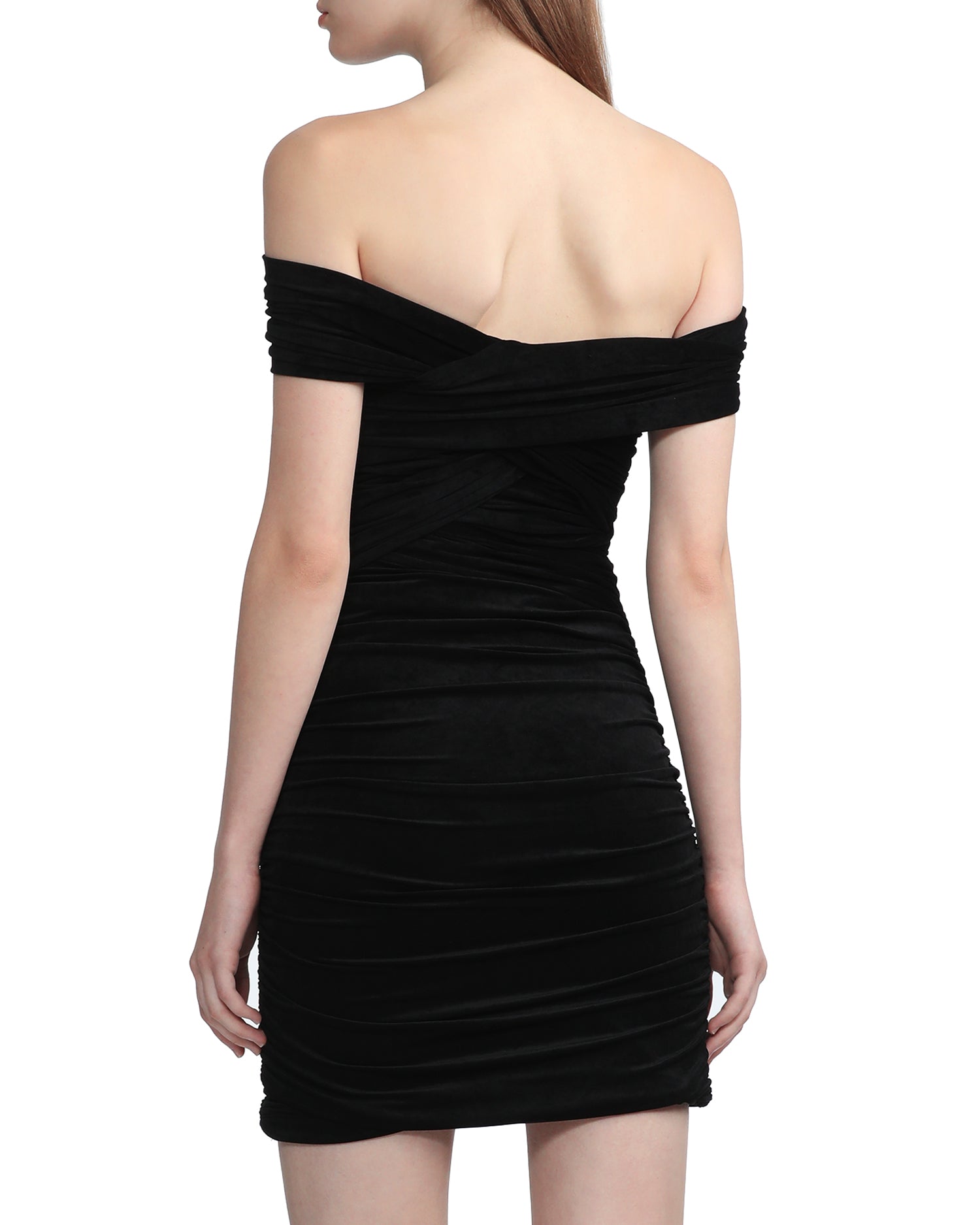 Off-shoulder mini faux suede dress