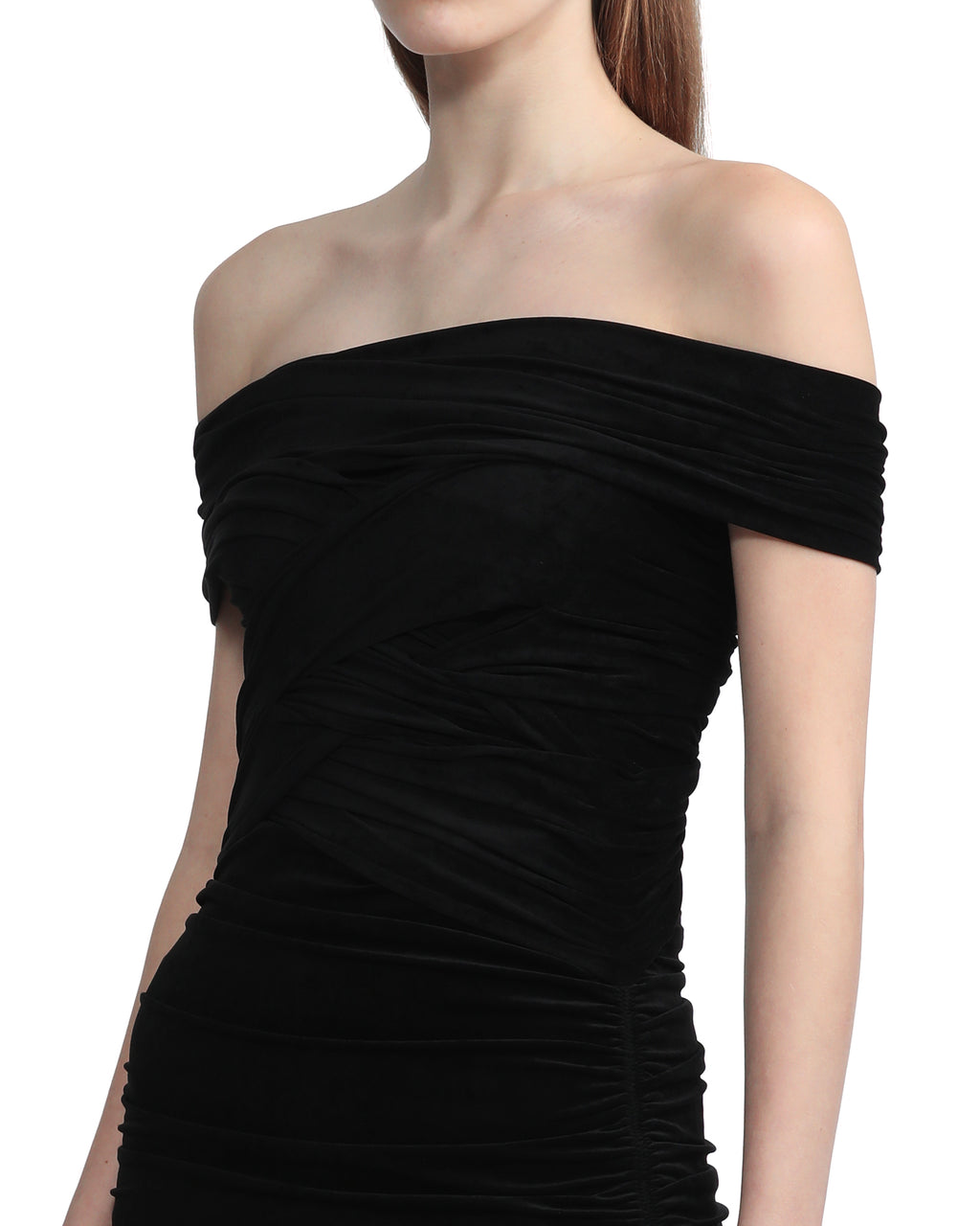 Off-shoulder mini faux suede dress