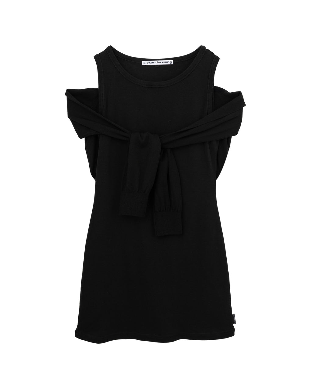 Layered tank dress with tie-font cardigan
