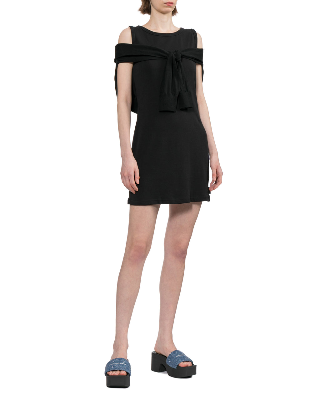 Layered tank dress with tie-font cardigan