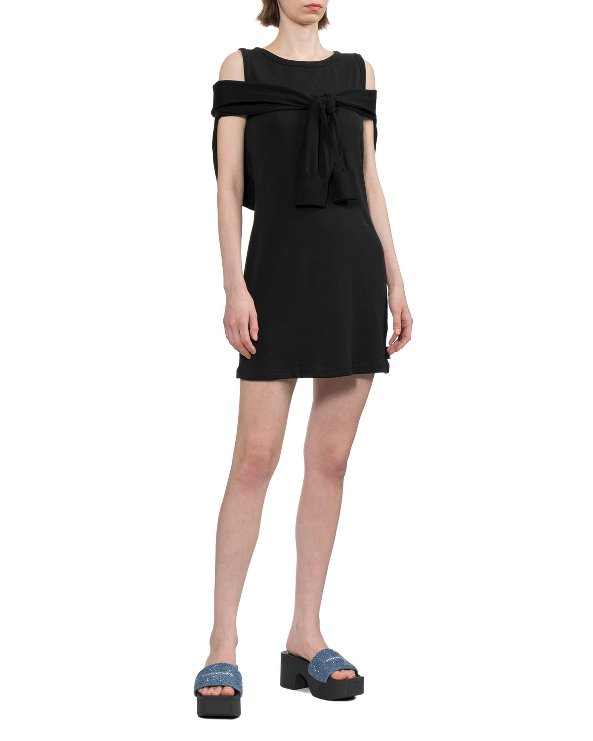 Layered tank dress with tie-font cardigan