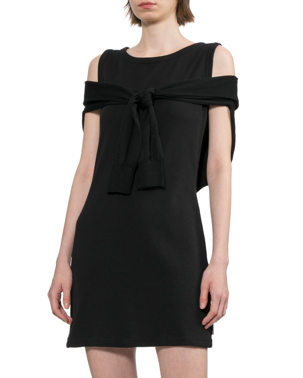 Layered tank dress with tie-font cardigan
