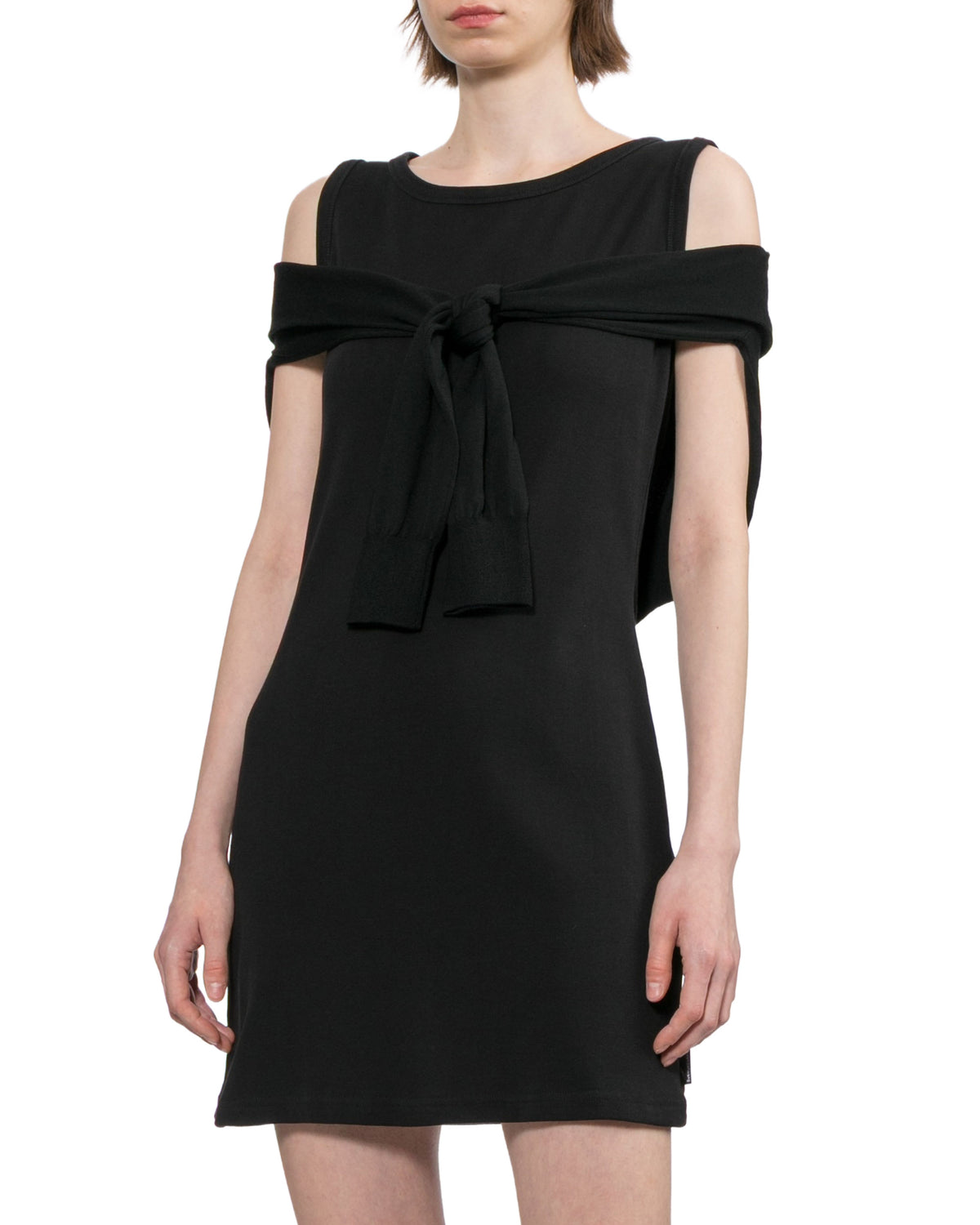 Layered tank dress with tie-font cardigan