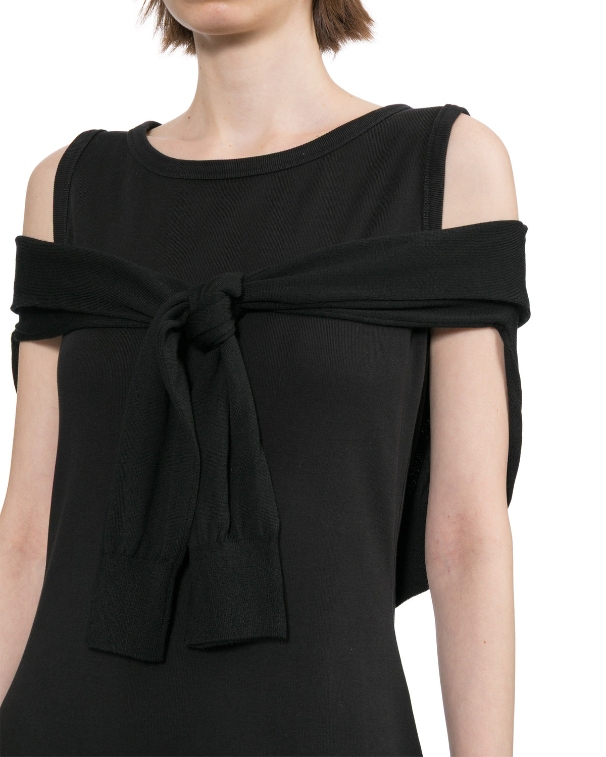 Layered tank dress with tie-font cardigan