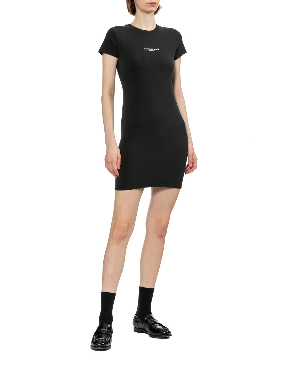 Logo fitted short sleeve mini dress