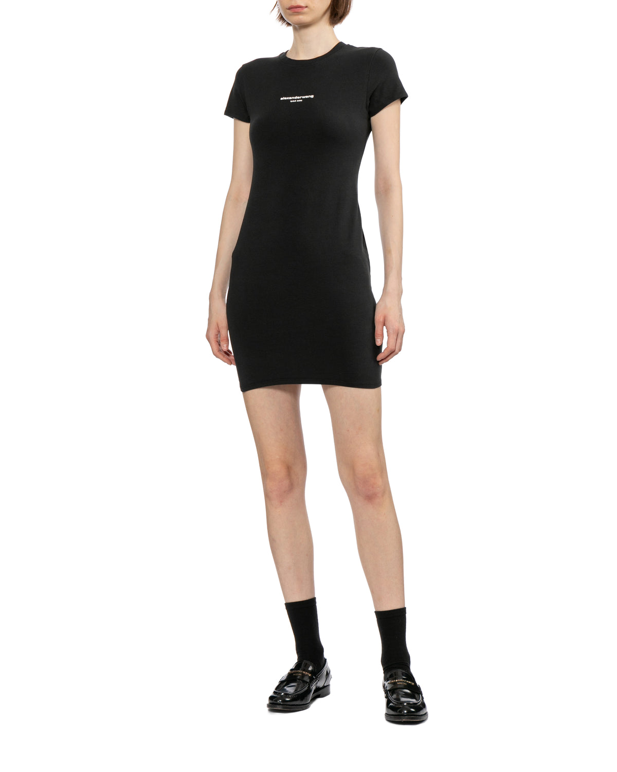 Logo fitted short sleeve mini dress