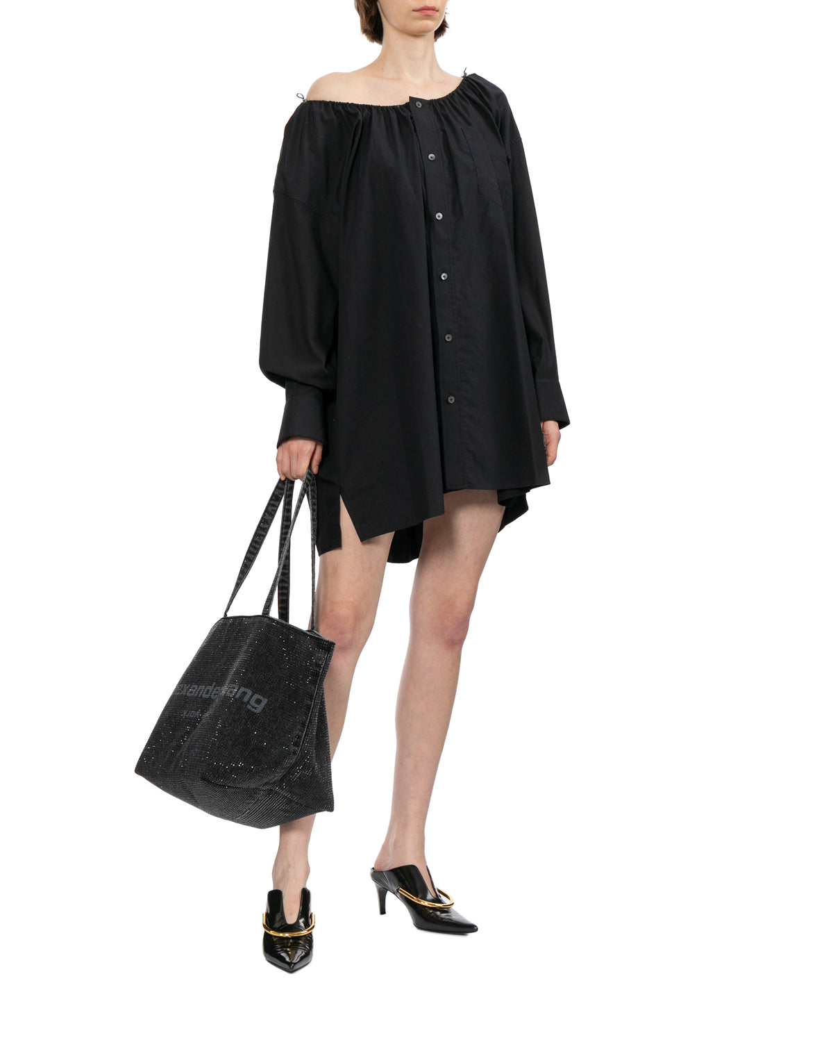 Bungee scoop neck mini shirt dress