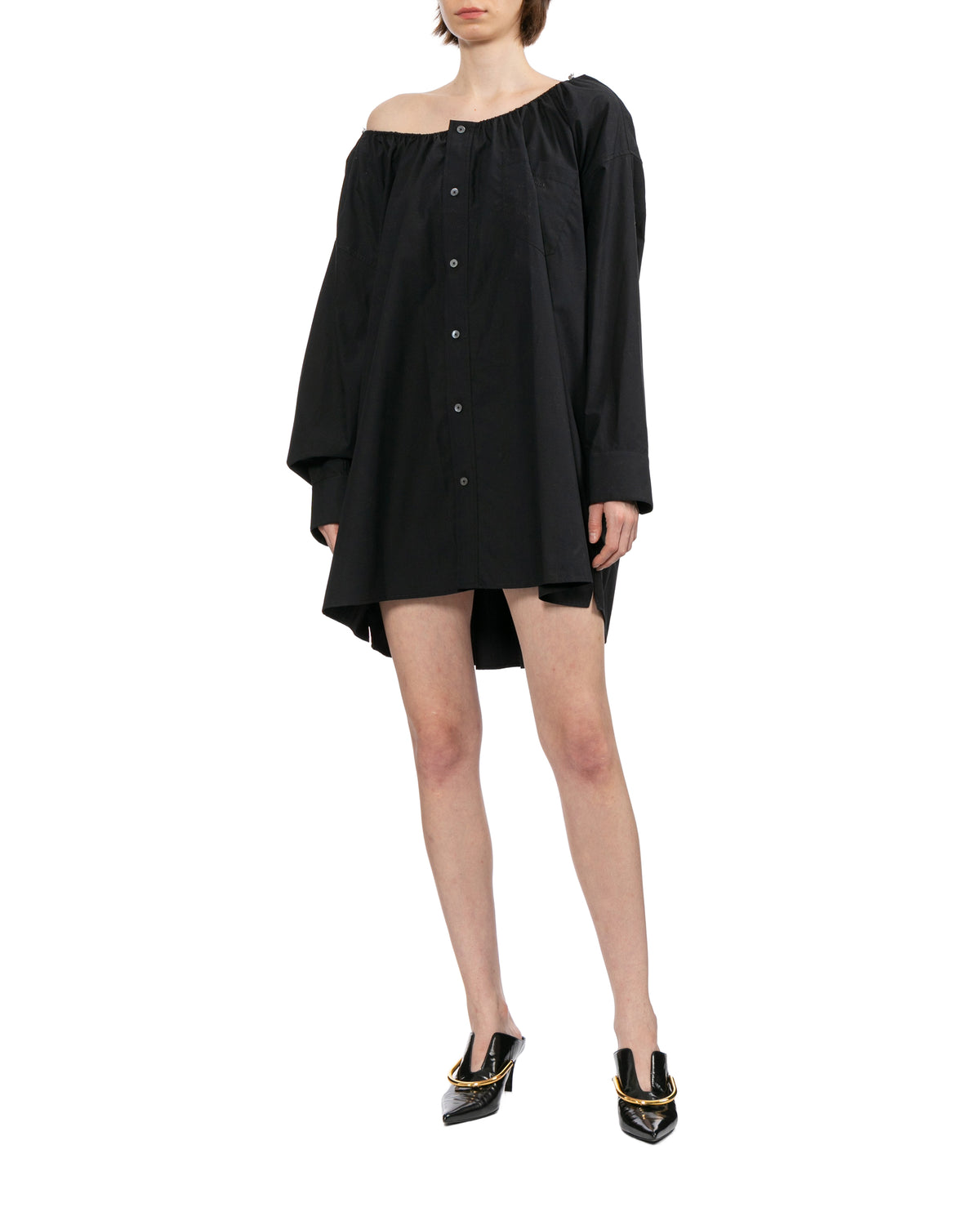 Bungee scoop neck mini shirt dress