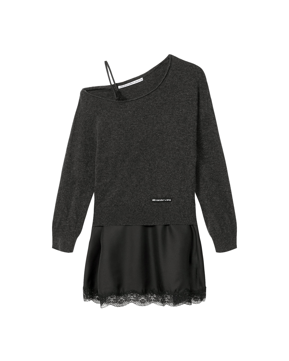 Off-shoulder layered sweater dress
