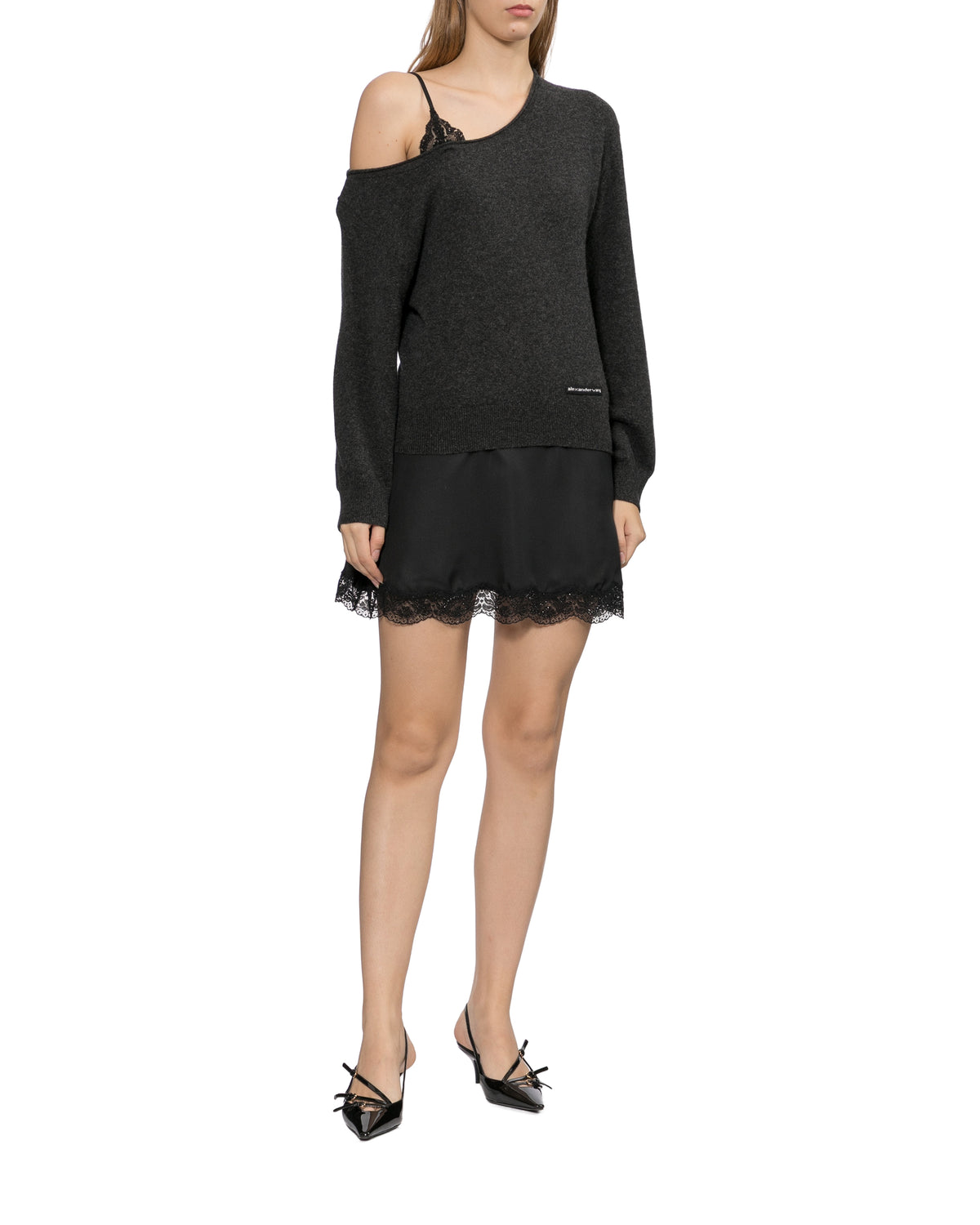 Off-shoulder layered sweater dress