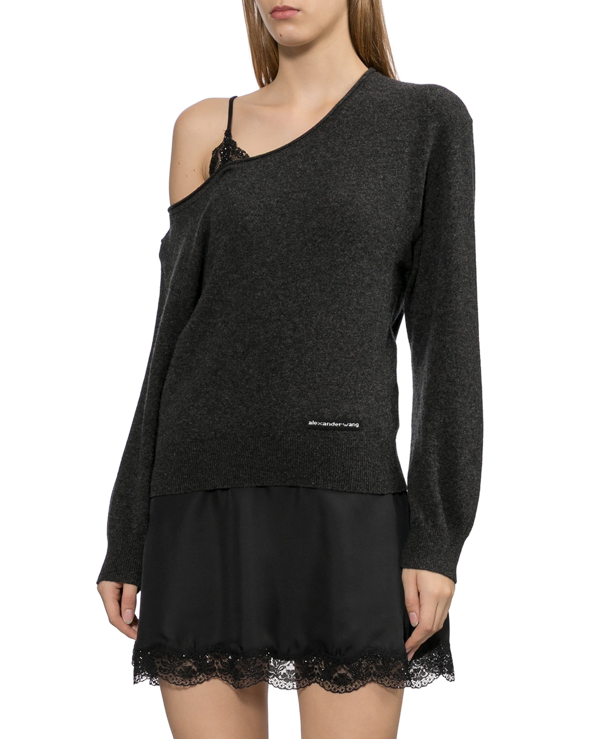 Off-shoulder layered sweater dress