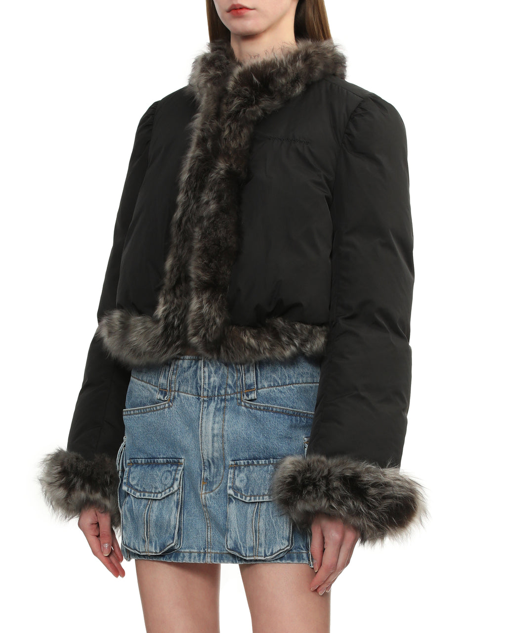 Fur trim cardigan puffer