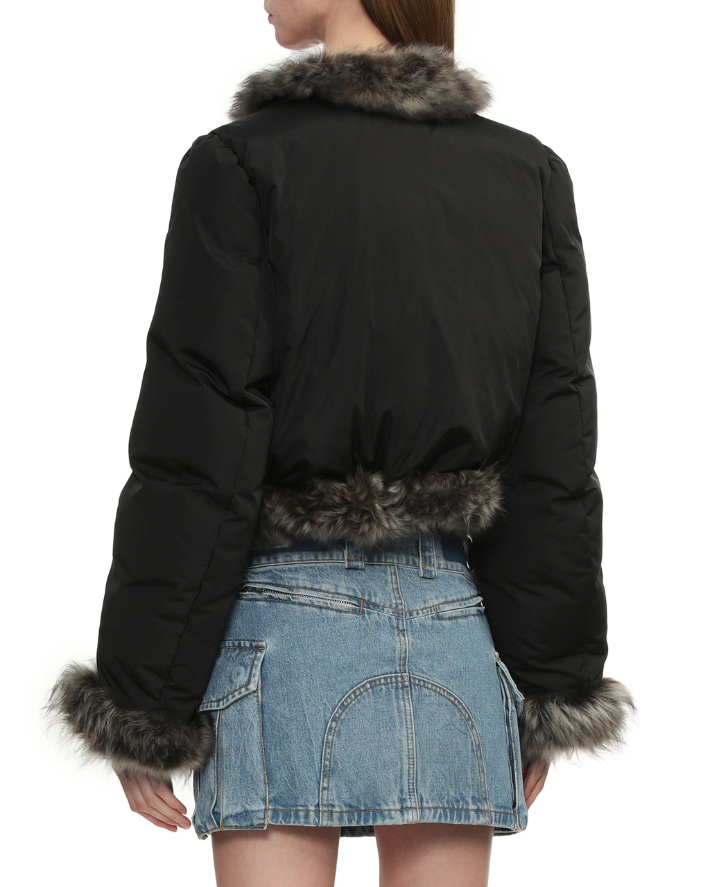 Fur trim cardigan puffer