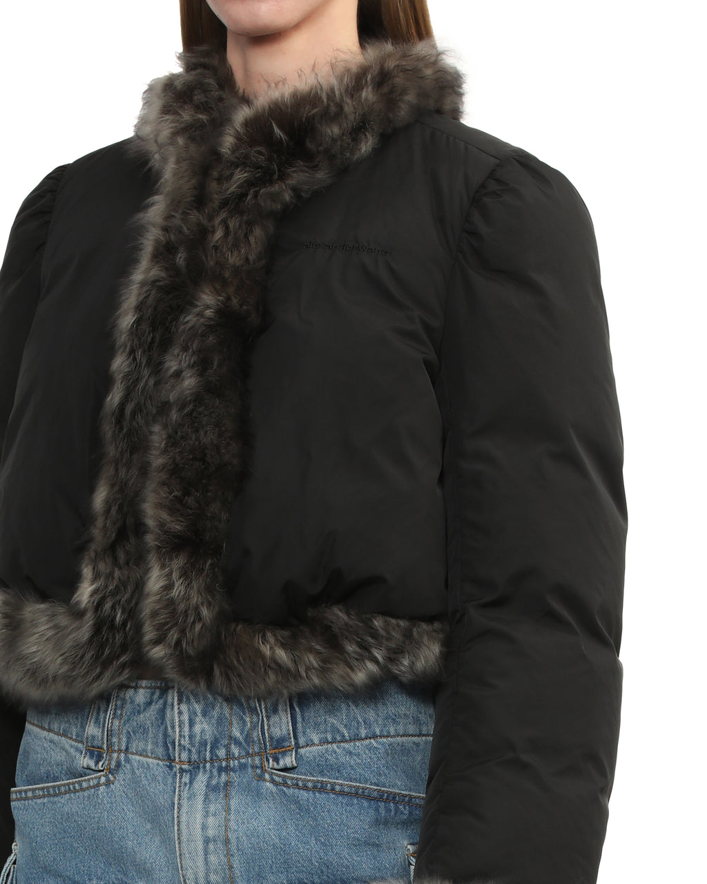Fur trim cardigan puffer