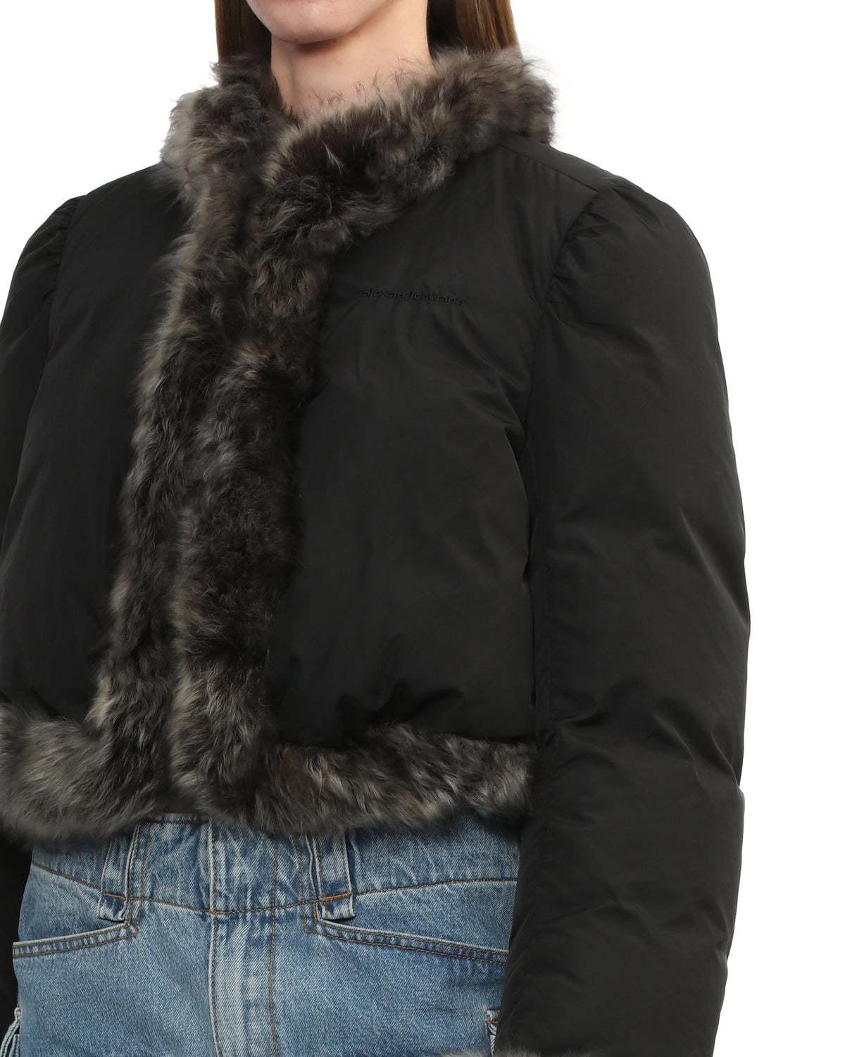 Fur trim cardigan puffer