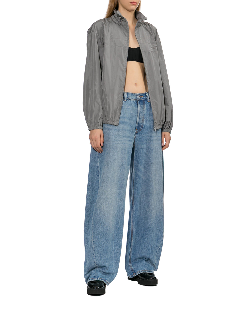 Gathered neck oversized track jacket