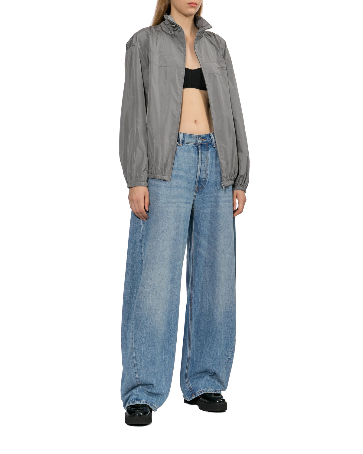 Gathered neck oversized track jacket