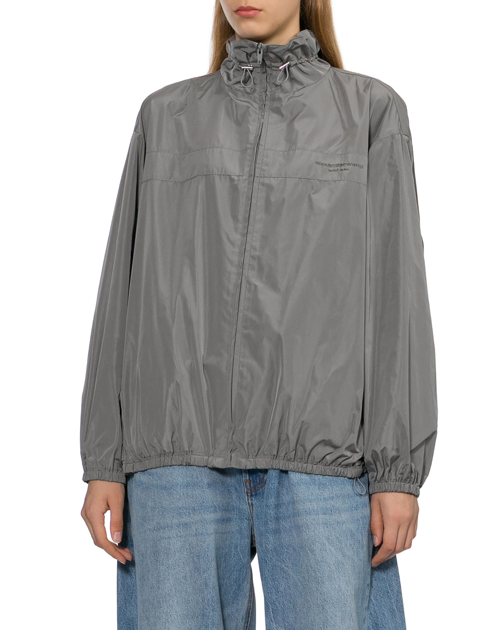 Gathered neck oversized track jacket