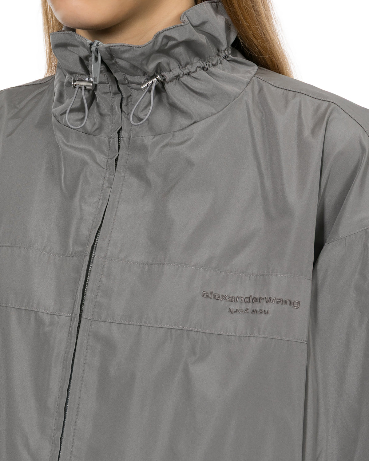 Gathered neck oversized track jacket