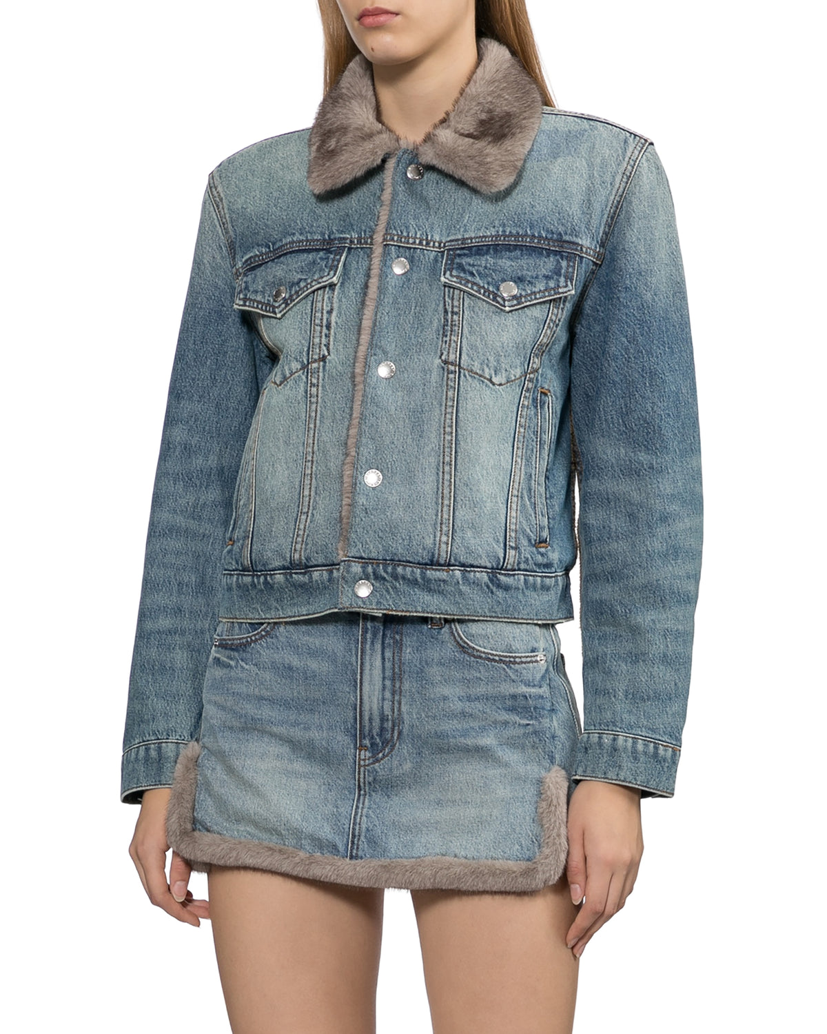 Fur collar denim jacket